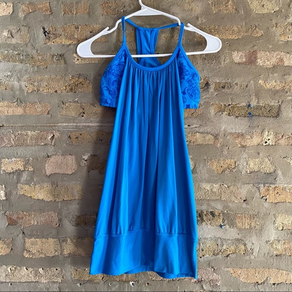 lululemon athletica Tops - LULULEMON ~ Blue Open Sides Patterned Running Tank Top with Built in Sports Bra
